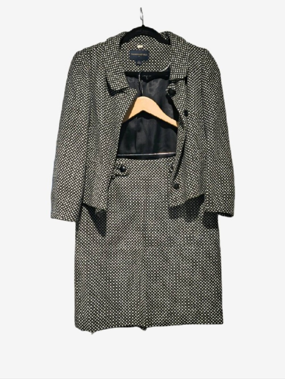 Banana Republic Wool Blend Tweed Skirt Suit Set Micro Dot Cropped Blazer Size 6 - Picture 4 of 16